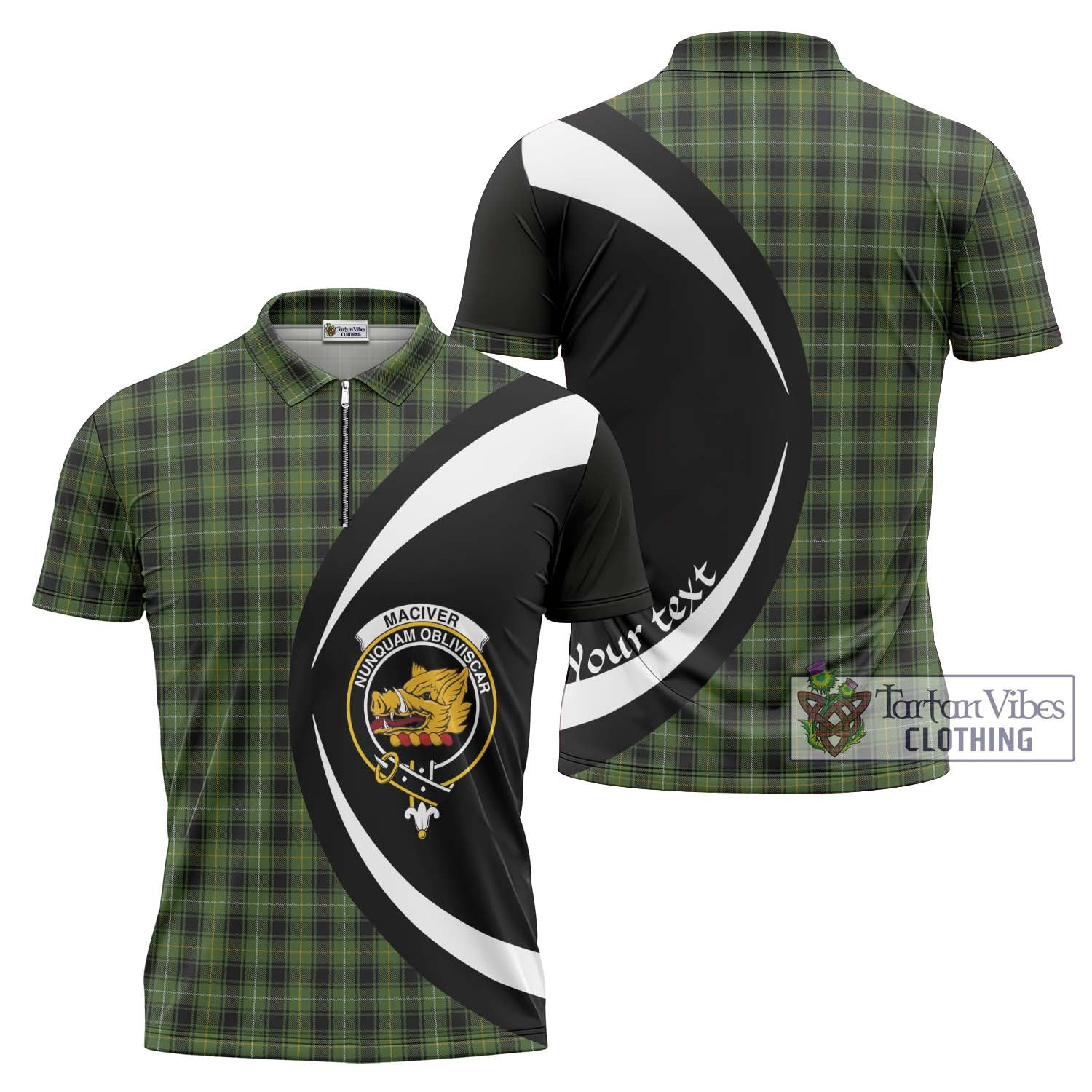 Tartan Vibes Clothing MacIver Hunting Tartan Zipper Polo Shirt with Family Crest Circle Style