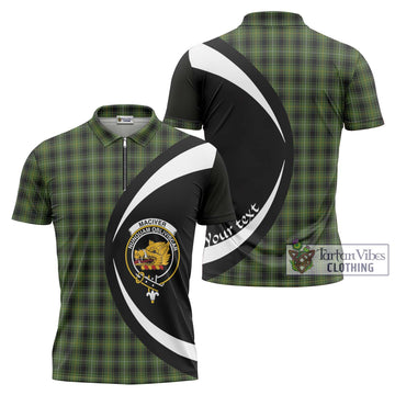 MacIver Hunting Tartan Zipper Polo Shirt with Family Crest Circle Style