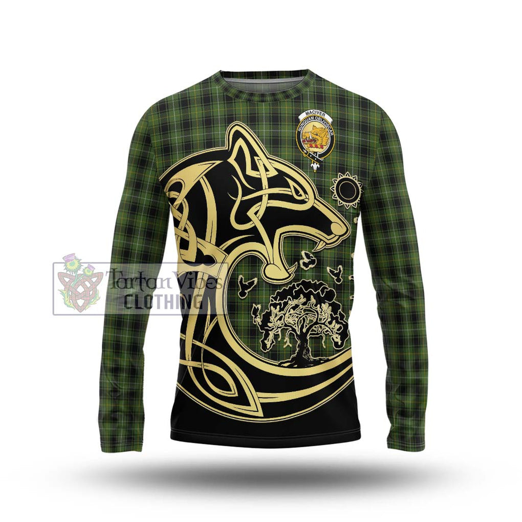 MacIver Hunting Tartan Long Sleeve T-Shirt with Family Crest Celtic Wolf Style Unisex - Tartan Vibes Clothing