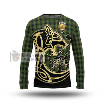 MacIver Hunting Tartan Long Sleeve T-Shirt with Family Crest Celtic Wolf Style