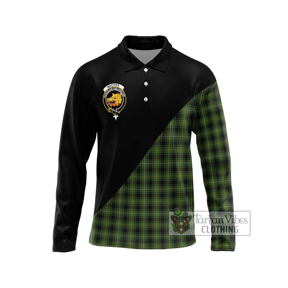 MacIver Hunting Tartan Long Sleeve Polo Shirt with Family Crest and Military Logo Style Unisex - Tartanvibesclothing Shop