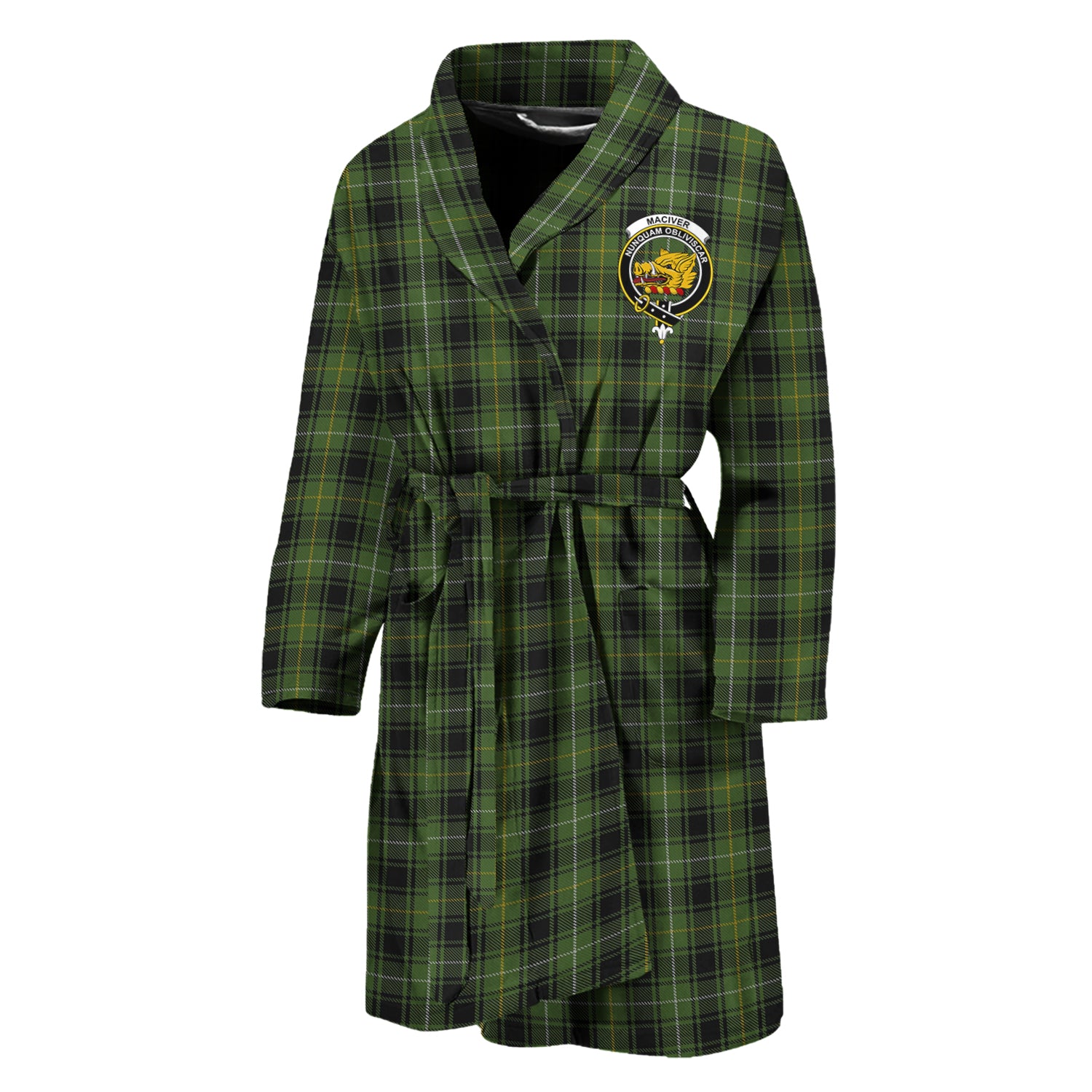 MacIver Hunting Tartan Bathrobe with Family Crest Unisex M - Tartan Vibes Clothing