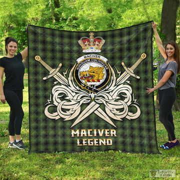 MacIver Hunting Tartan Quilt with Clan Crest and the Golden Sword of Courageous Legacy