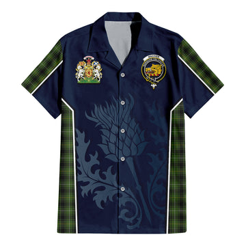 MacIver Hunting Tartan Short Sleeve Button Up Shirt with Family Crest and Scottish Thistle Vibes Sport Style