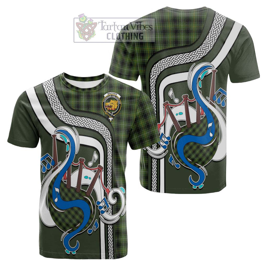 Tartan Vibes Clothing MacIver Hunting Tartan Cotton T-shirt with Epic Bagpipe Style