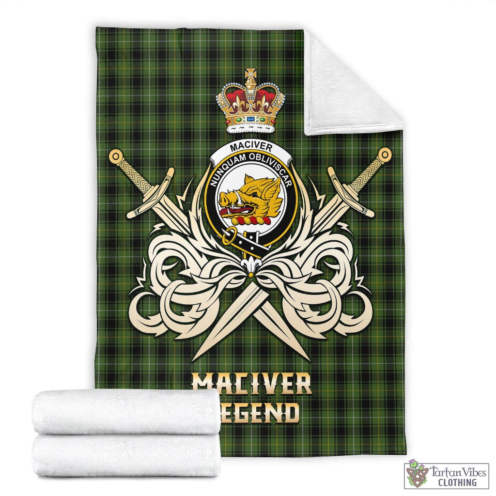 Tartan Vibes Clothing MacIver Hunting Tartan Blanket with Clan Crest and the Golden Sword of Courageous Legacy