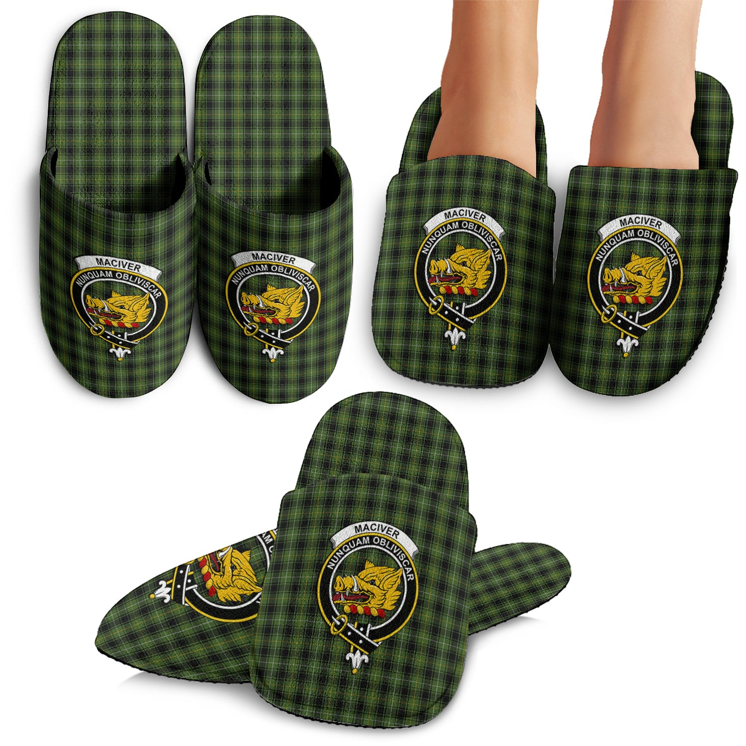 MacIver Hunting Tartan Home Slippers with Family Crest - Tartanvibesclothing