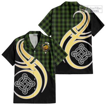 MacIver Hunting Tartan Short Sleeve Button Shirt with Family Crest and Celtic Symbol Style