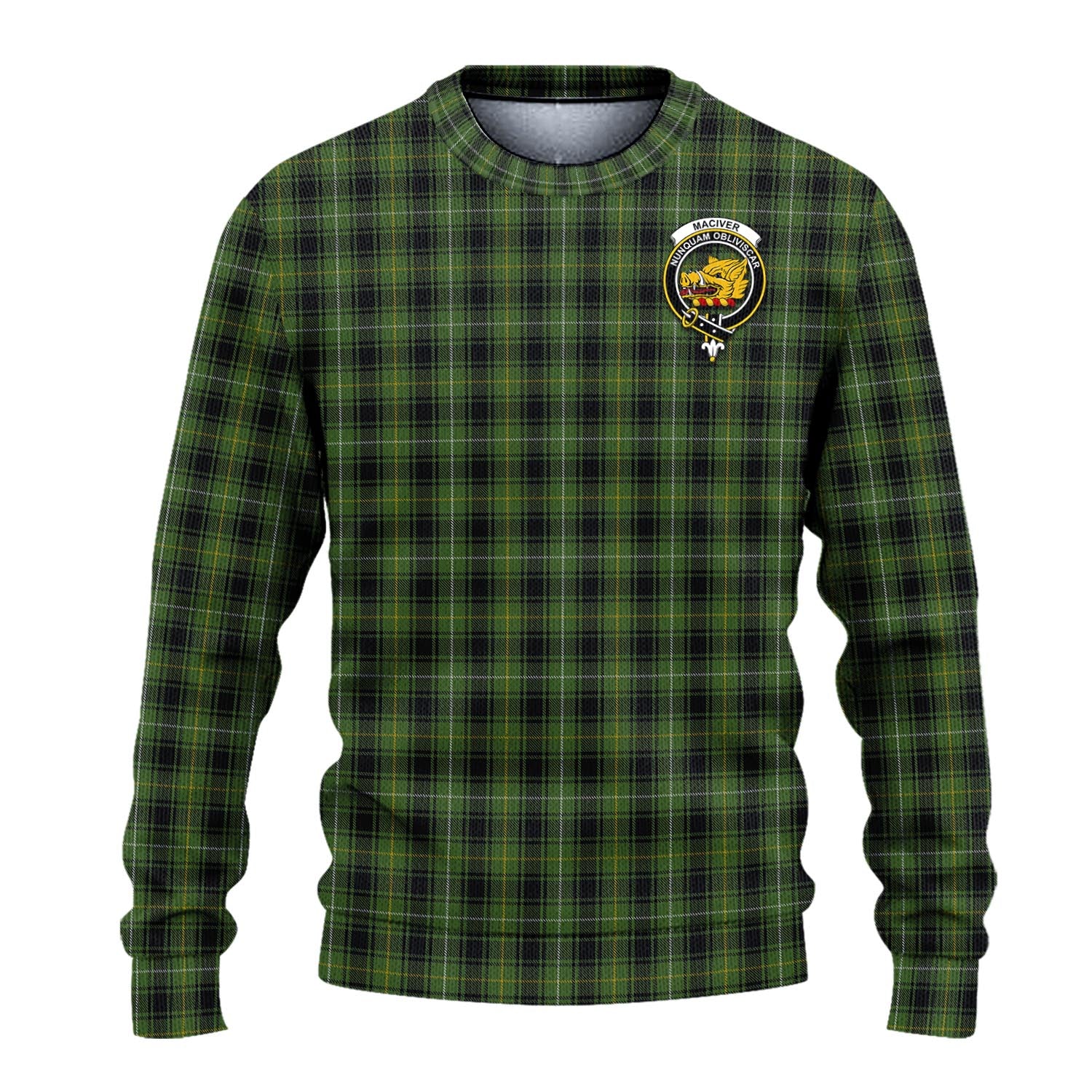 MacIver Hunting Tartan Knitted Sweater with Family Crest - Tartanvibesclothing