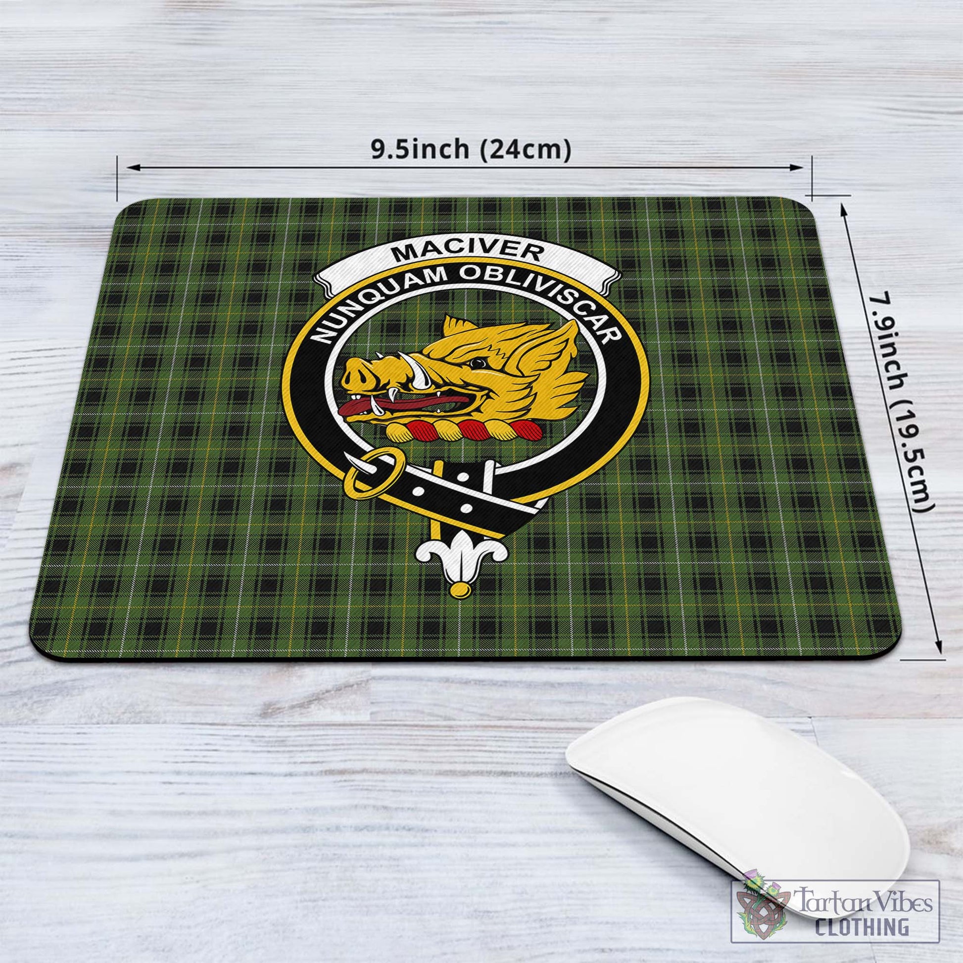 Tartan Vibes Clothing MacIver Hunting Tartan Mouse Pad with Family Crest