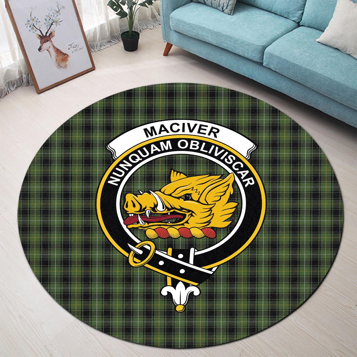 maciver-hunting-tartan-round-rug-with-family-crest