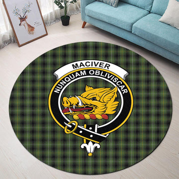 MacIver Hunting Tartan Round Rug with Family Crest