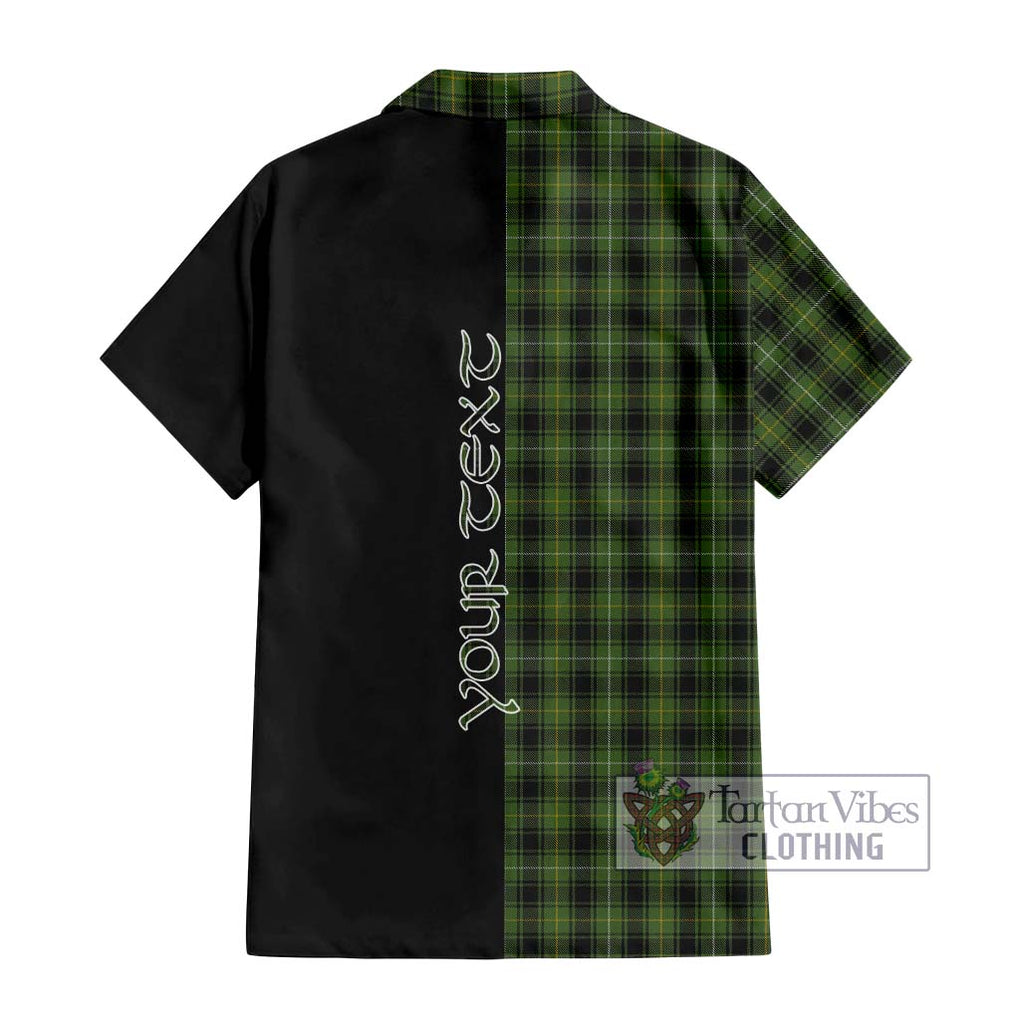 MacIver Hunting Tartan Short Sleeve Button Shirt with Family Crest and Half Of Me Style - Tartanvibesclothing Shop