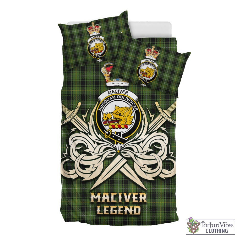 Tartan Vibes Clothing MacIver Hunting Tartan Bedding Set with Clan Crest and the Golden Sword of Courageous Legacy