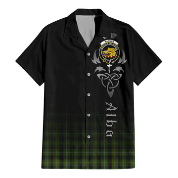 MacIver Hunting Tartan Short Sleeve Button Up Shirt Featuring Alba Gu Brath Family Crest Celtic Inspired