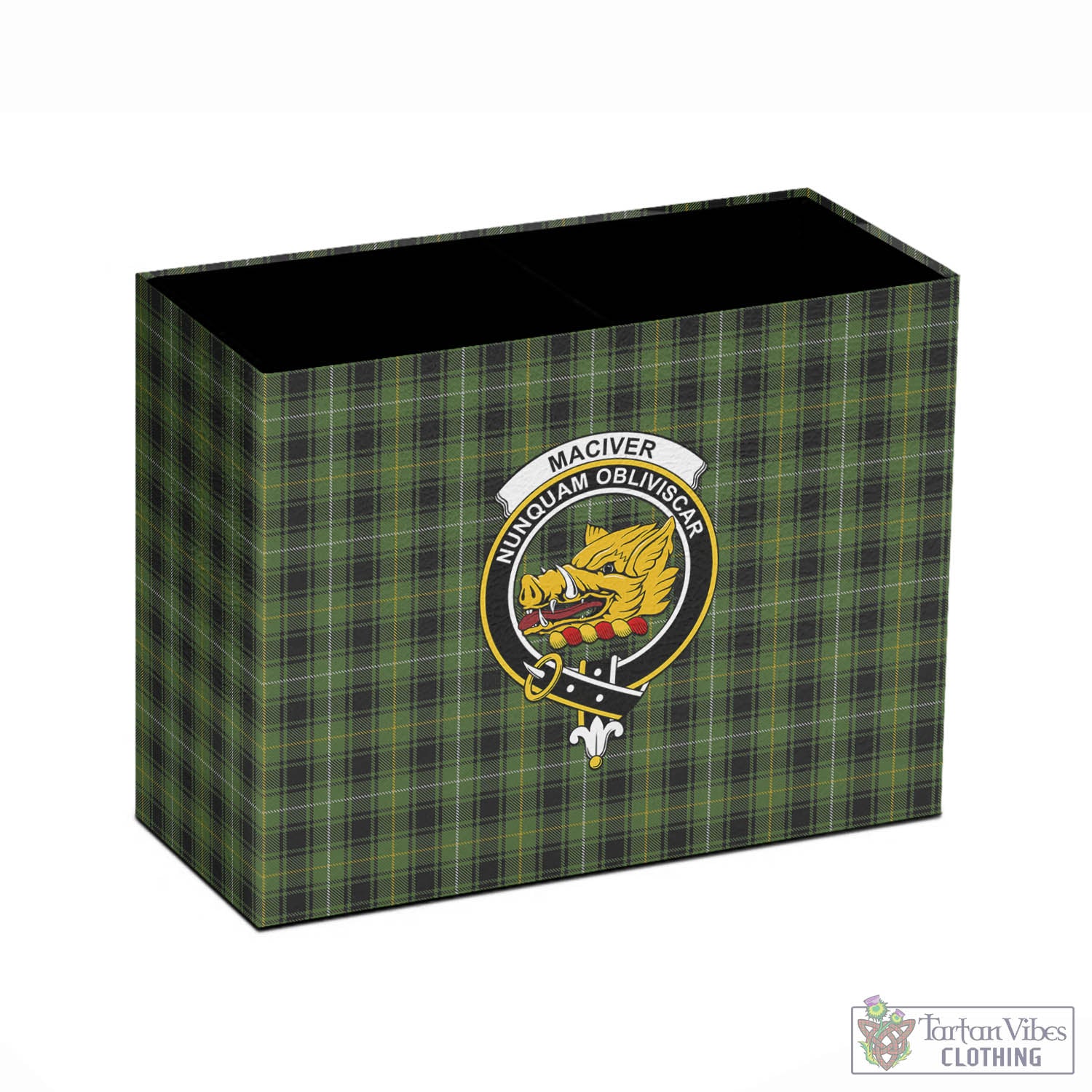 Tartan Vibes Clothing MacIver Hunting Tartan Pen Holder with Family Crest