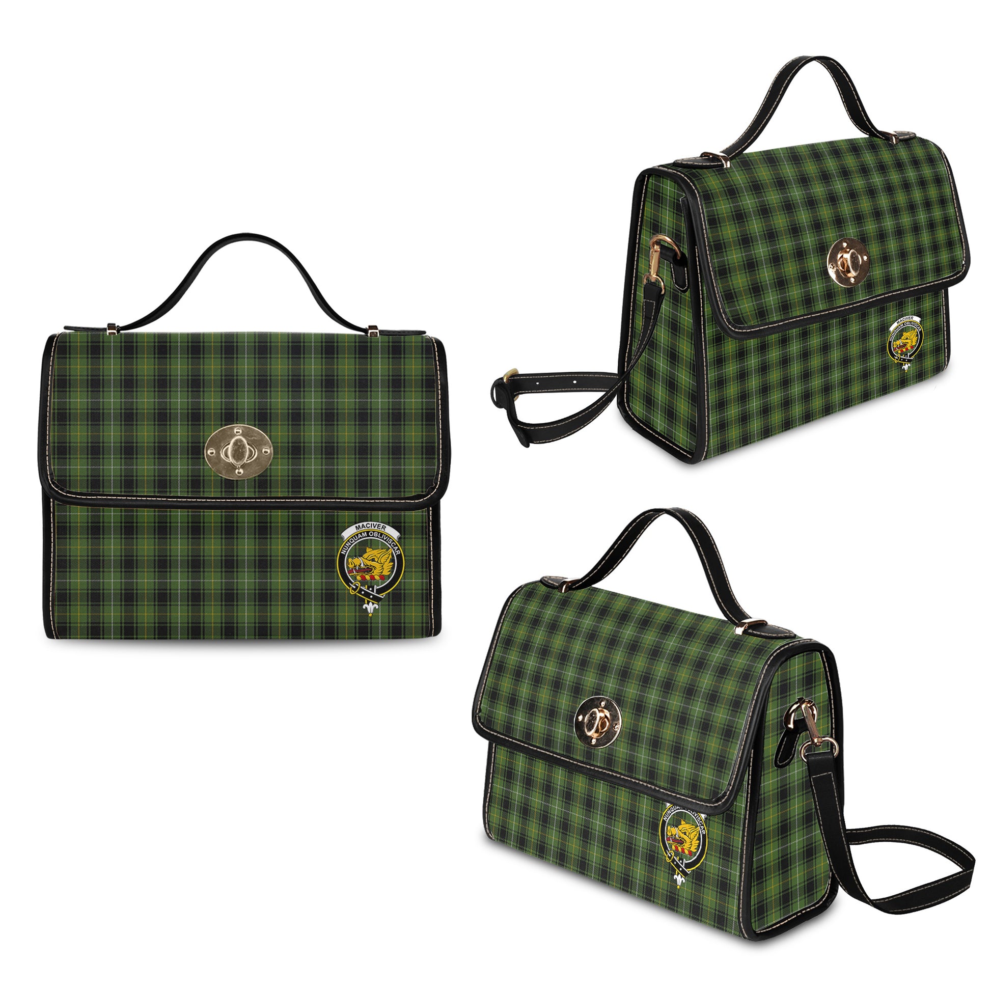 maciver-hunting-tartan-leather-strap-waterproof-canvas-bag-with-family-crest