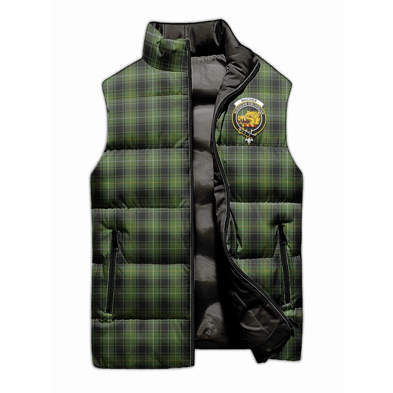 MacIver Hunting Tartan Sleeveless Puffer Jacket with Family Crest - Tartanvibesclothing