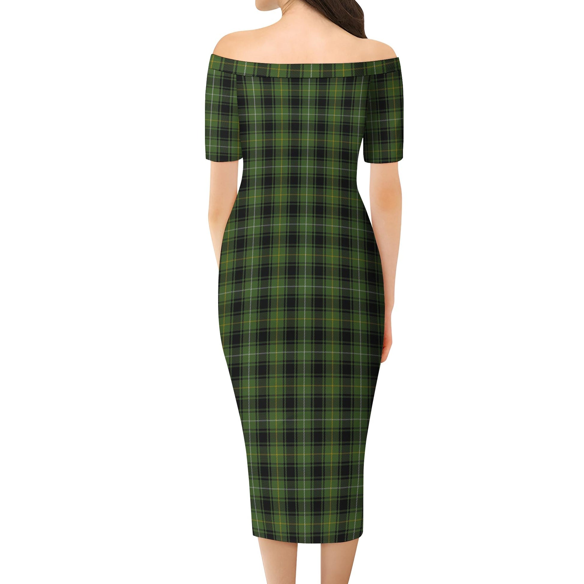 MacIver Hunting Tartan Off Shoulder Lady Dress - Tartanvibesclothing