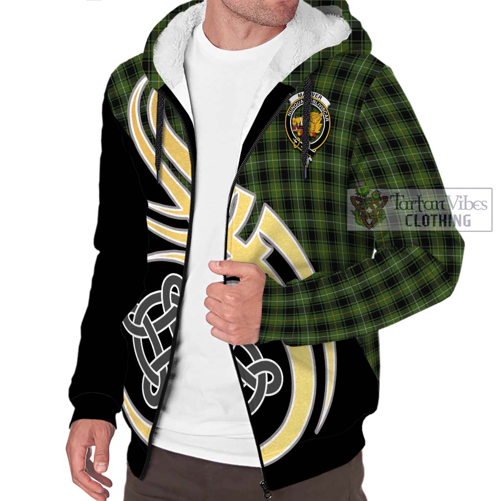 MacIver Hunting Tartan Sherpa Hoodie with Family Crest and Celtic Symbol Style - Tartan Vibes Clothing