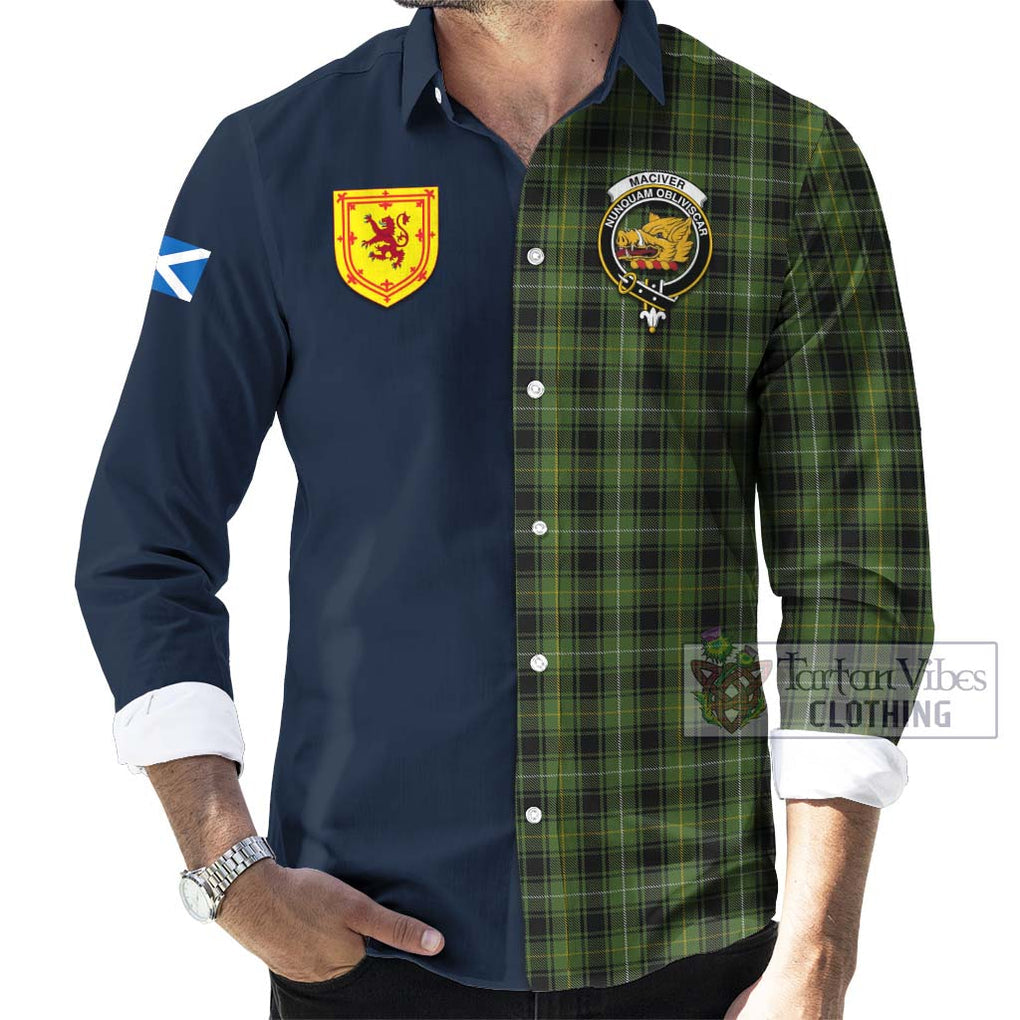 Tartan Vibes Clothing MacIver Hunting Tartan Long Sleeve Button Shirt with Scottish Lion Royal Arm Half Style