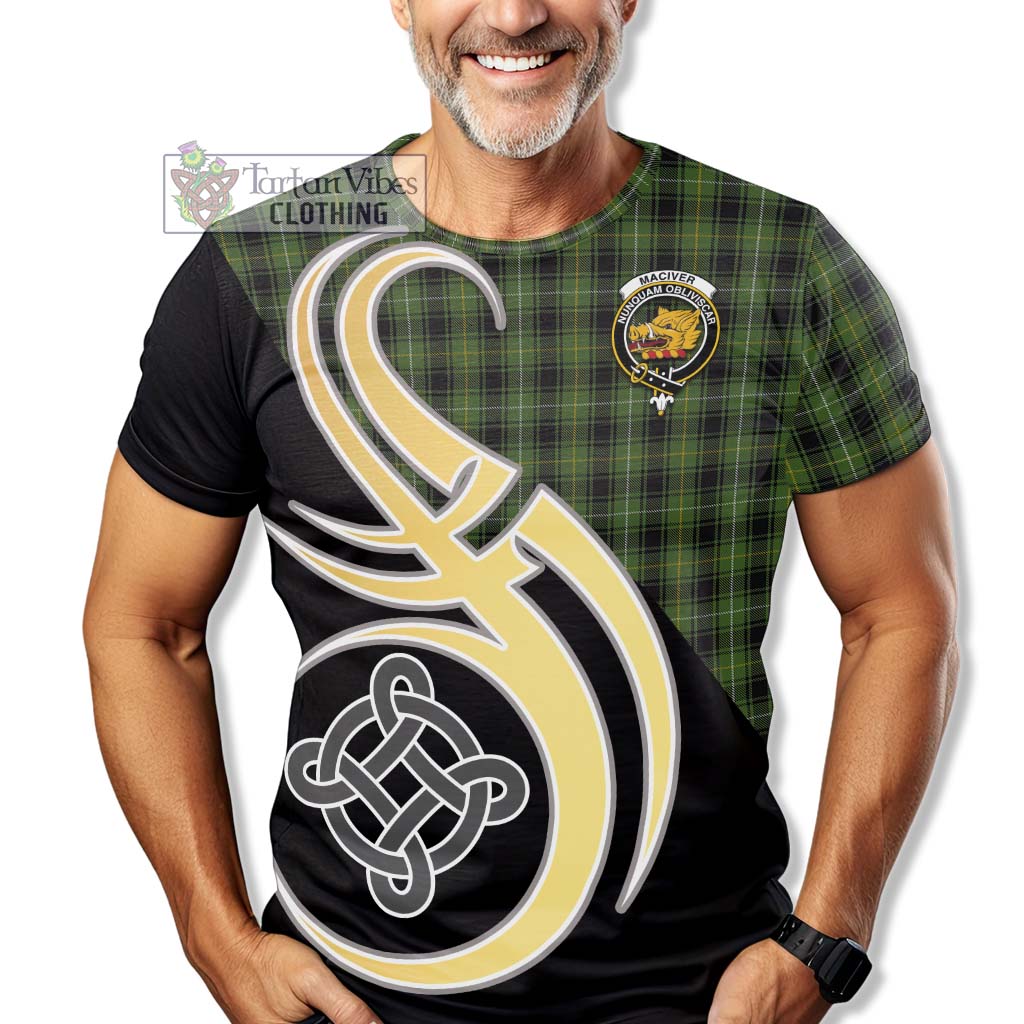 Tartan Vibes Clothing MacIver Hunting Tartan T-Shirt with Family Crest and Celtic Symbol Style