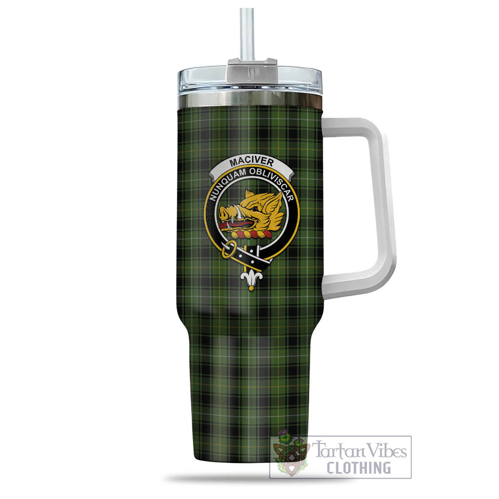 Tartan Vibes Clothing MacIver Hunting Tartan and Family Crest Tumbler with Handle