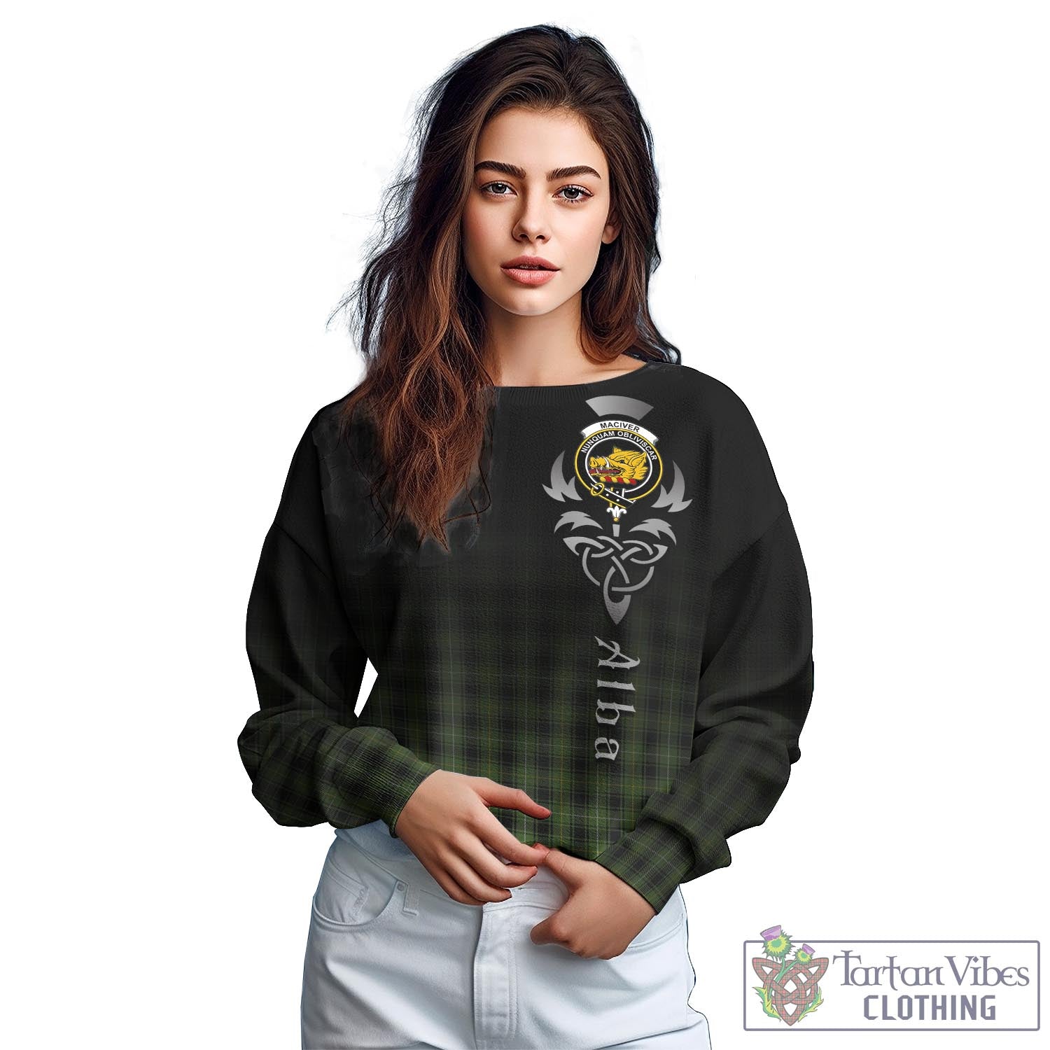 Tartan Vibes Clothing MacIver Hunting Tartan Sweatshirt Featuring Alba Gu Brath Family Crest Celtic Inspired