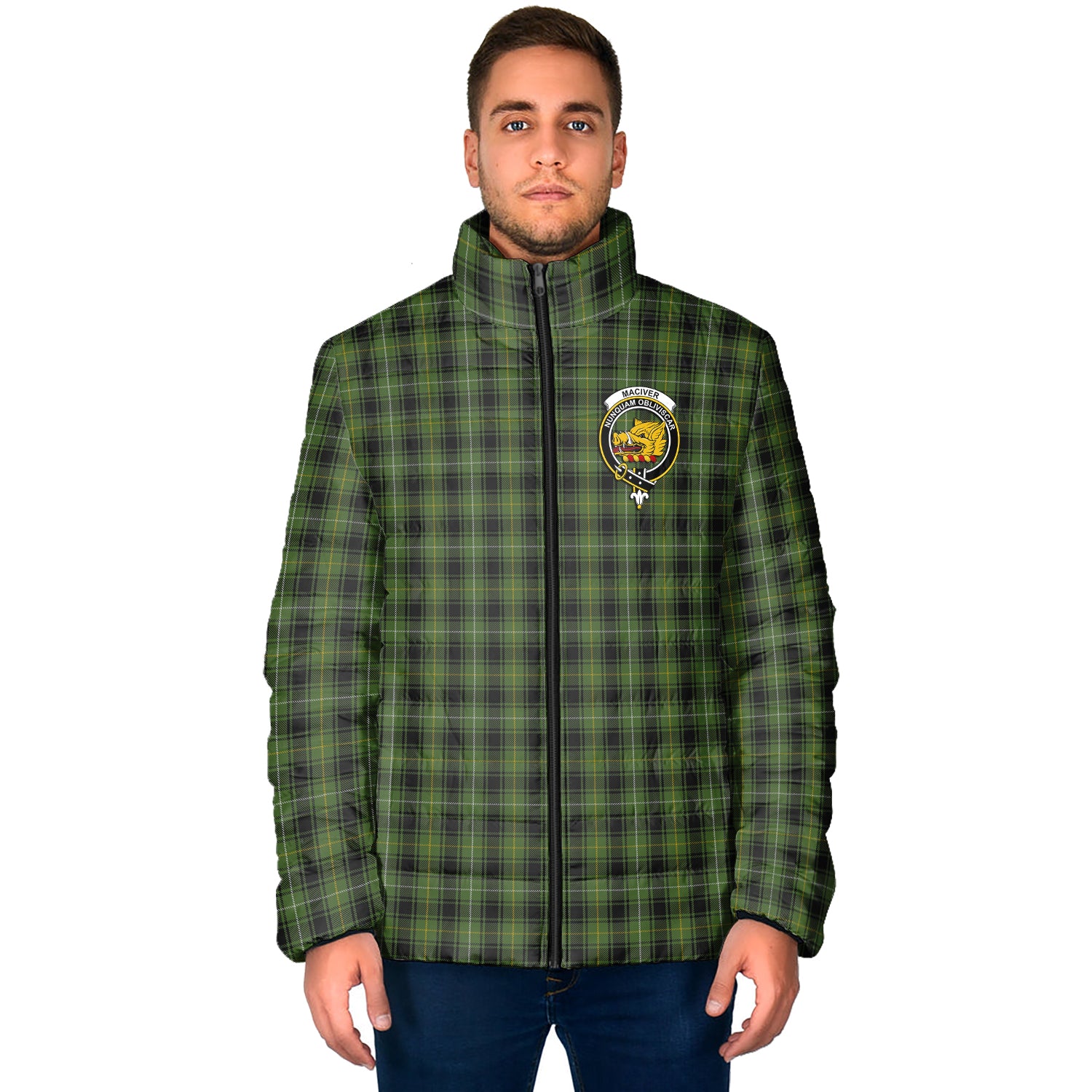 MacIver Hunting Tartan Padded Jacket with Family Crest - Tartan Vibes Clothing