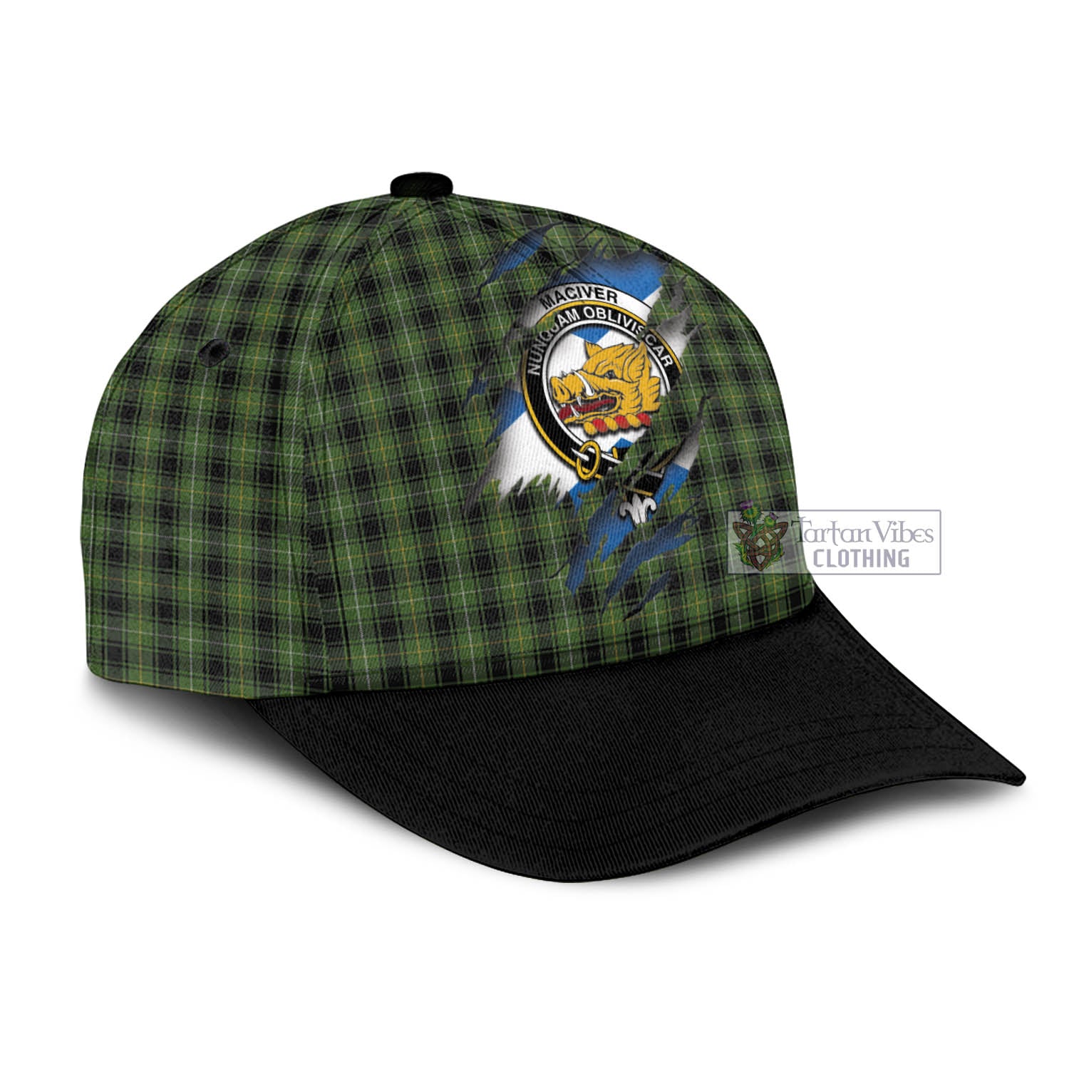 Tartan Vibes Clothing MacIver Hunting Tartan Classic Cap with Family Crest In Me Style