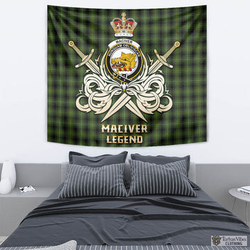 MacIver Hunting Tartan Tapestry with Clan Crest and the Golden Sword of Courageous Legacy