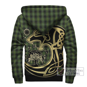 MacIver Hunting Tartan Sherpa Hoodie with Family Crest Celtic Wolf Style