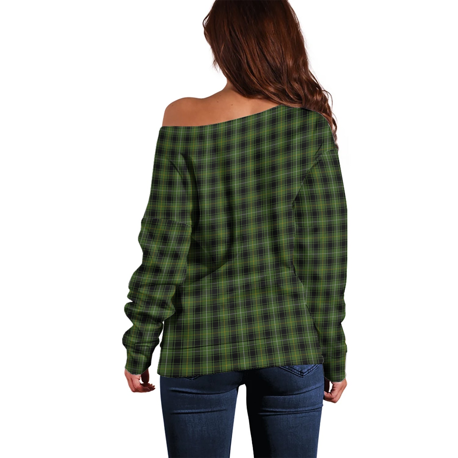 MacIver Hunting Tartan Off Shoulder Women Sweater with Family Crest - Tartanvibesclothing