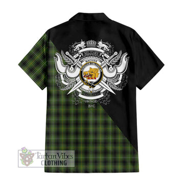 MacIver Hunting Tartan Short Sleeve Button Shirt with Family Crest and Military Logo Style