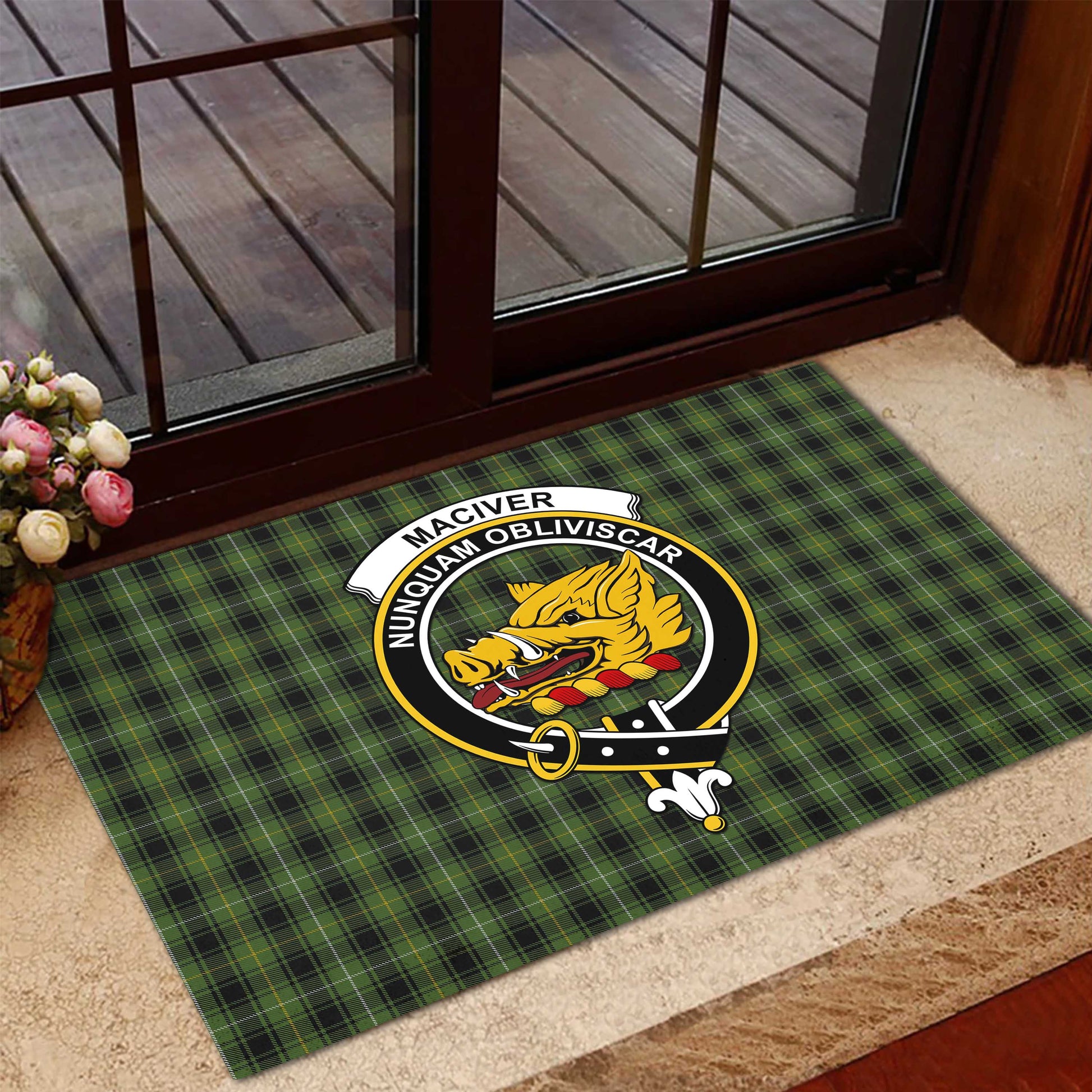 MacIver Hunting Tartan Door Mat with Family Crest - Tartanvibesclothing