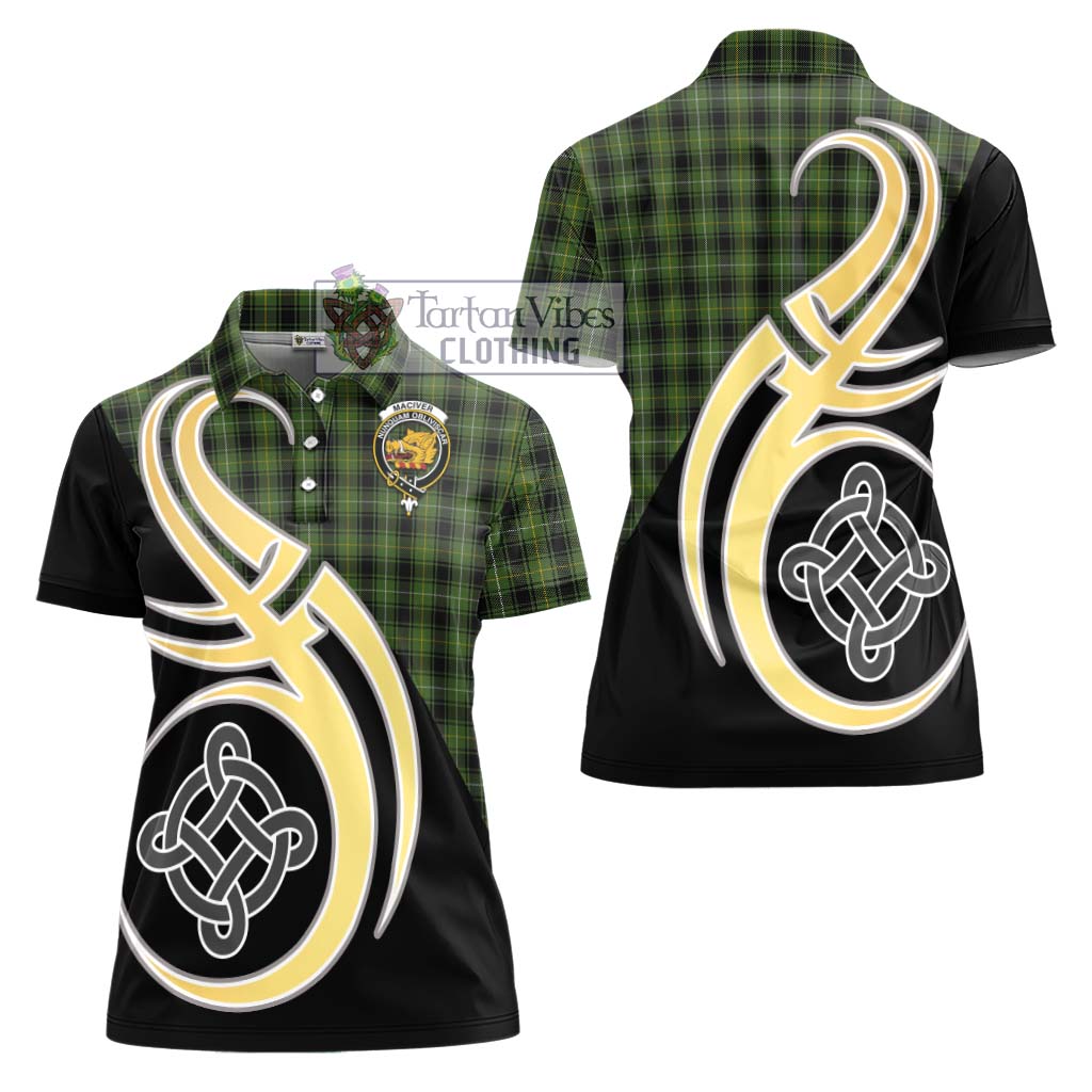 MacIver Hunting Tartan Women's Polo Shirt with Family Crest and Celtic Symbol Style - Tartan Vibes Clothing