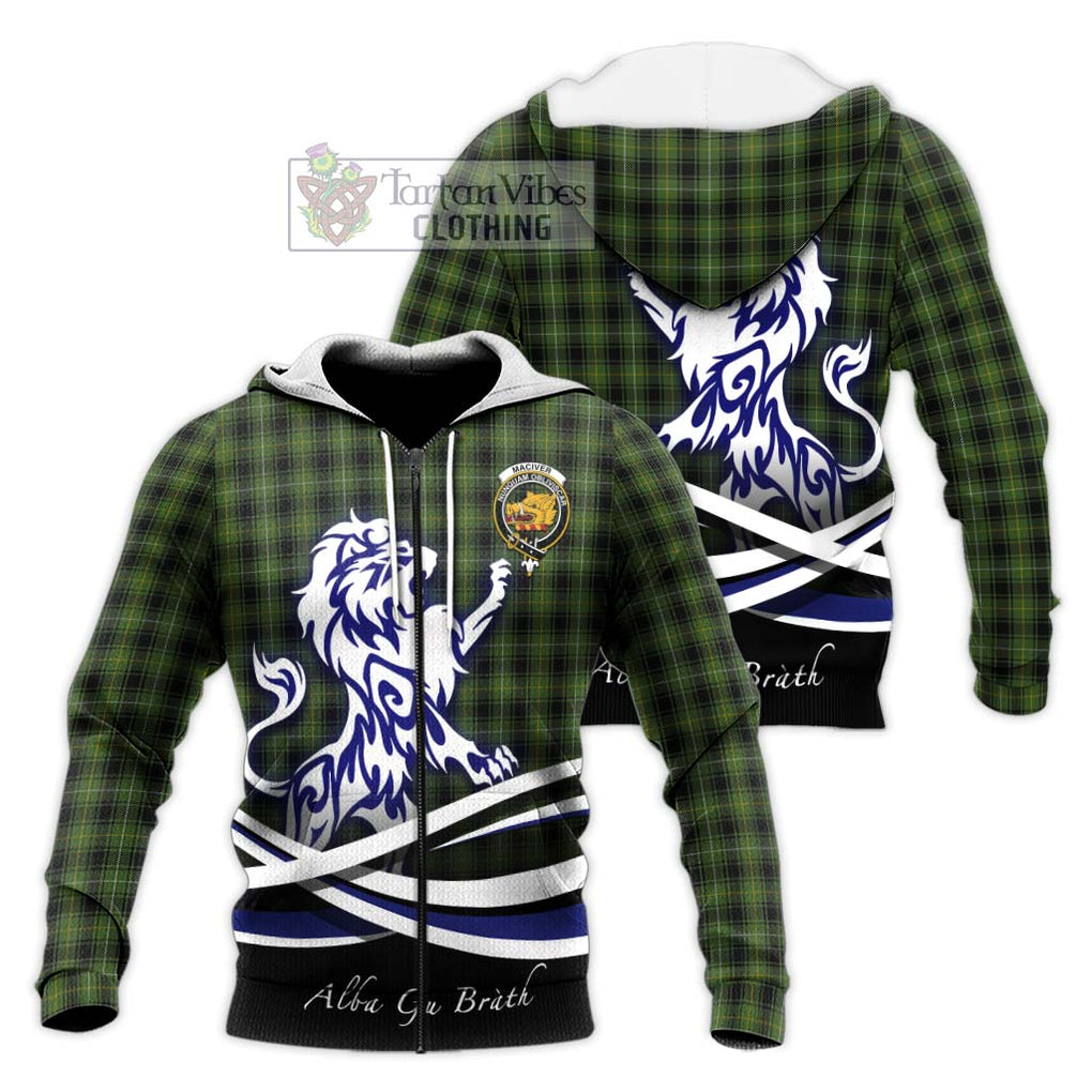 MacIver Hunting Tartan Knitted Hoodie with Alba Gu Brath Regal Lion Emblem Unisex Knitted Zip Hoodie - Tartanvibesclothing Shop