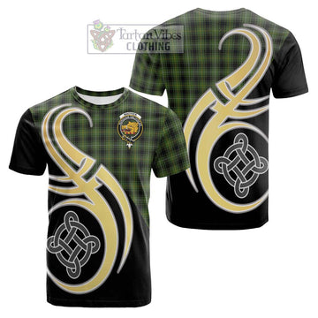 MacIver Hunting Tartan Cotton T-shirt with Family Crest and Celtic Symbol Style