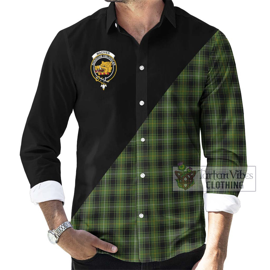 MacIver Hunting Tartan Long Sleeve Button Shirt with Family Crest and Military Logo Style - Tartanvibesclothing Shop