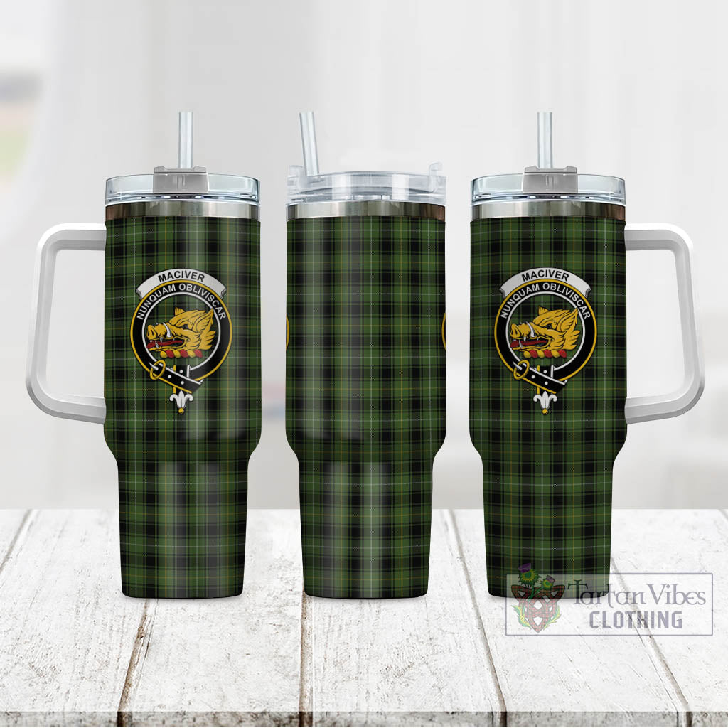 Tartan Vibes Clothing MacIver Hunting Tartan and Family Crest Tumbler with Handle