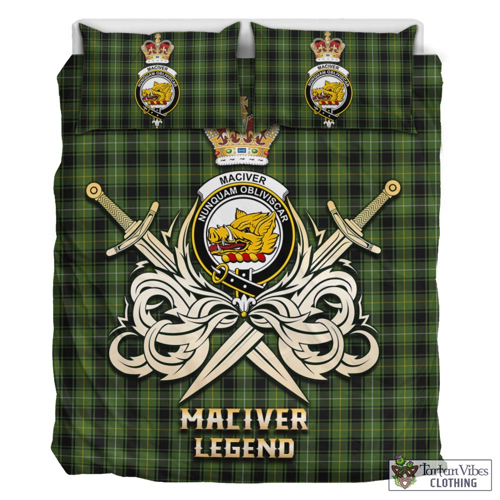 Tartan Vibes Clothing MacIver Hunting Tartan Bedding Set with Clan Crest and the Golden Sword of Courageous Legacy