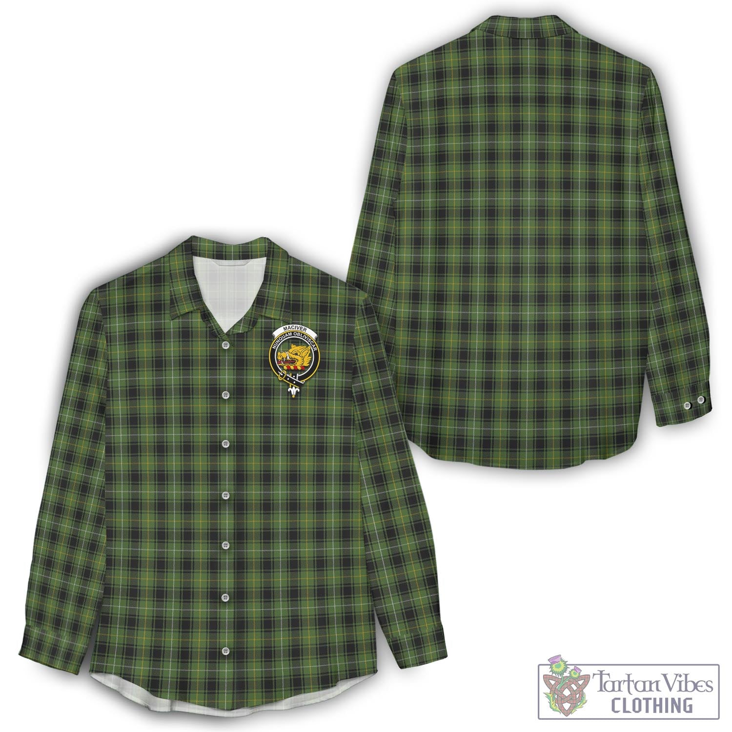 Tartan Vibes Clothing MacIver Hunting Tartan Womens Casual Shirt with Family Crest