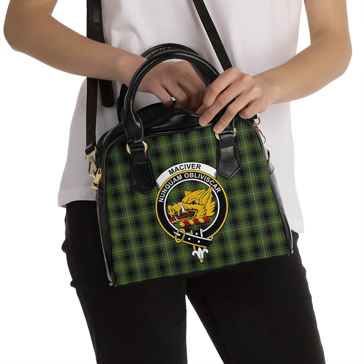 MacIver Hunting Tartan Shoulder Handbags with Family Crest - Tartanvibesclothing