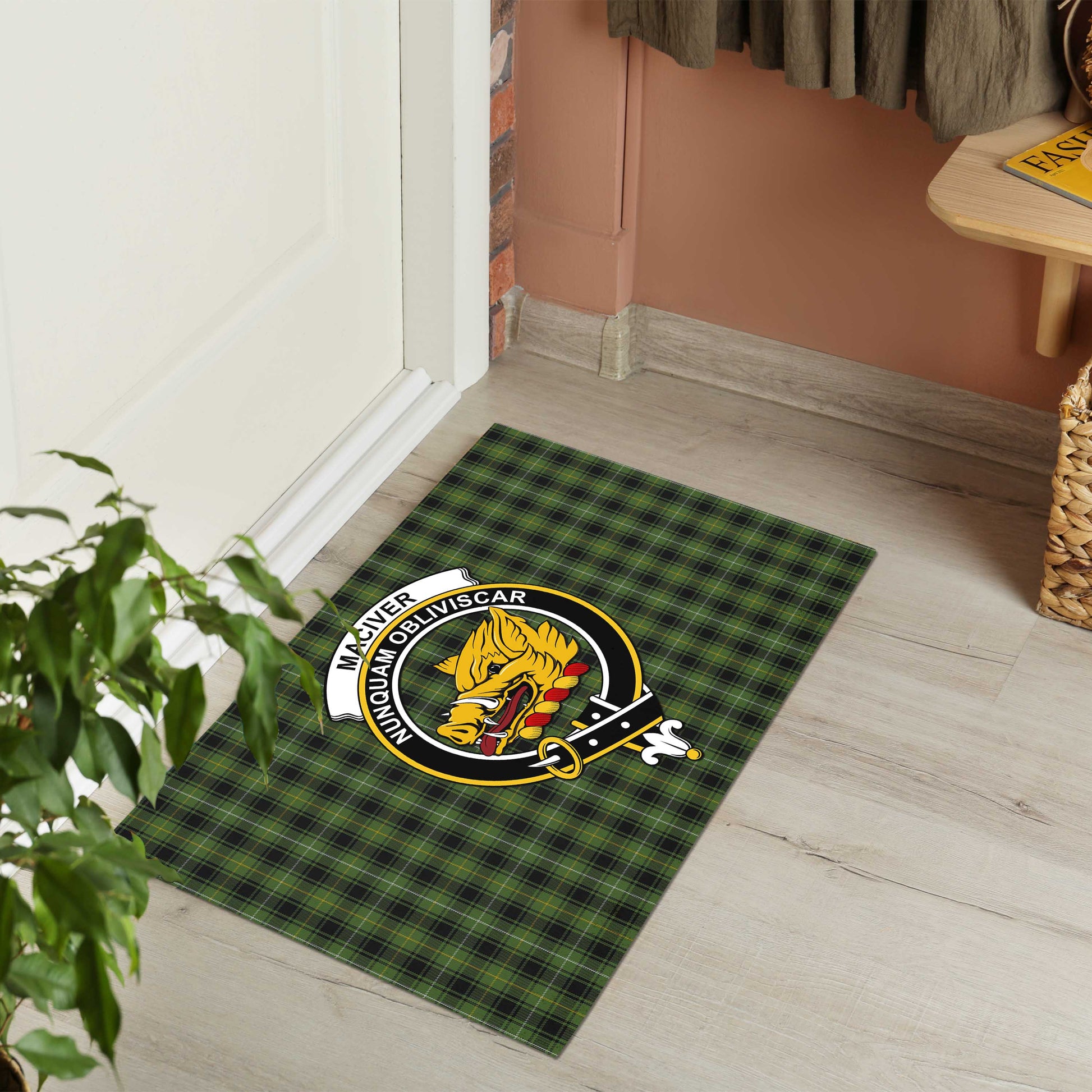 MacIver Hunting Tartan Door Mat with Family Crest - Tartanvibesclothing