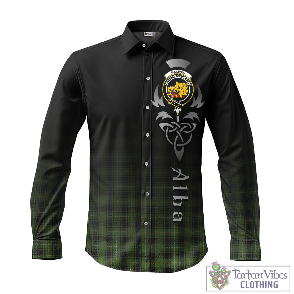 Tartan Vibes Clothing MacIver Hunting Tartan Long Sleeve Button Up Featuring Alba Gu Brath Family Crest Celtic Inspired