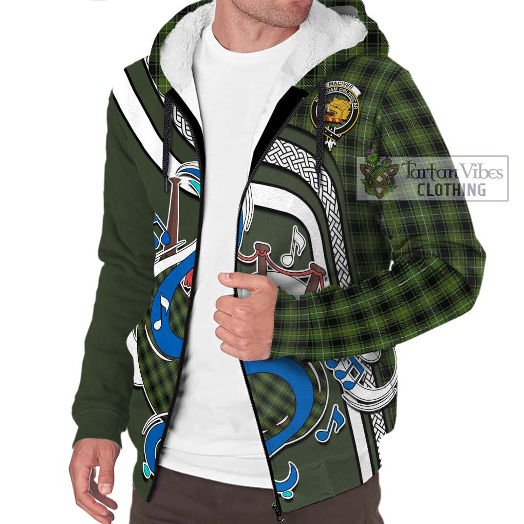 MacIver Hunting Tartan Sherpa Hoodie with Epic Bagpipe Style Unisex - Tartanvibesclothing Shop