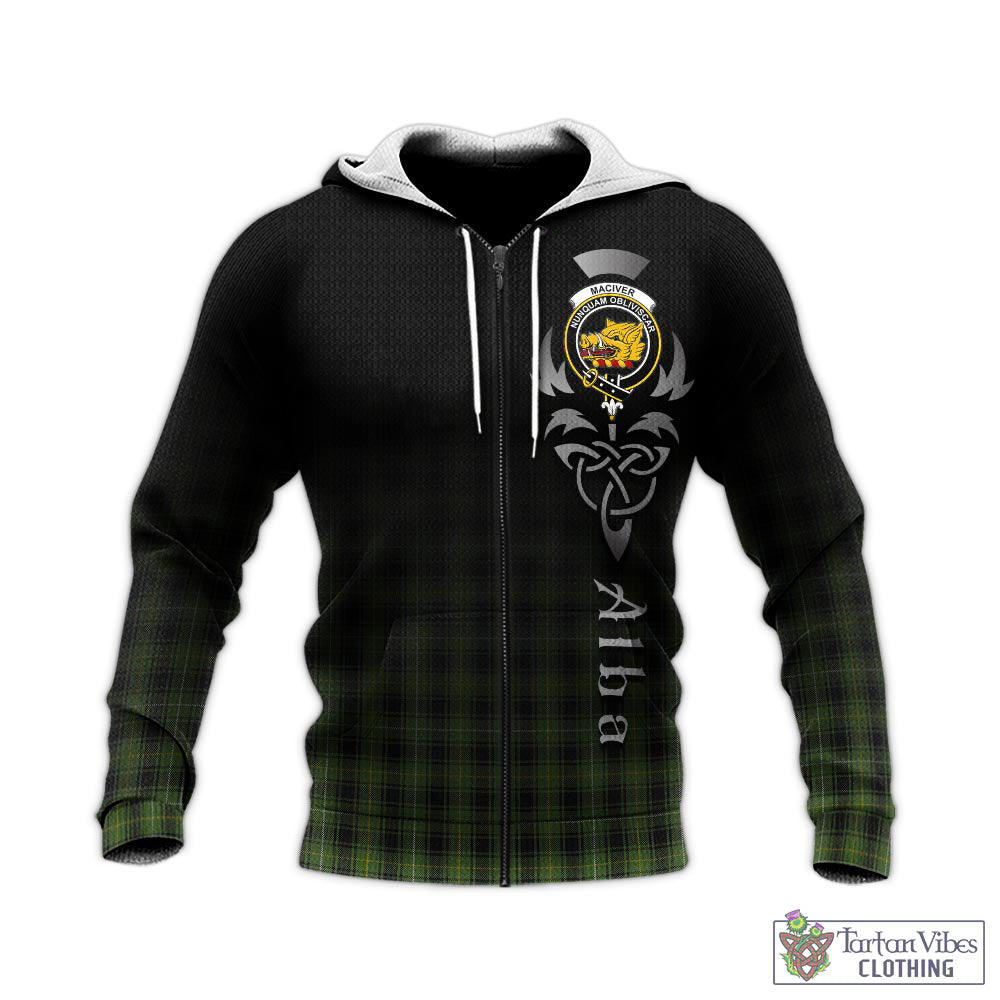 Tartan Vibes Clothing MacIver Hunting Tartan Knitted Hoodie Featuring Alba Gu Brath Family Crest Celtic Inspired