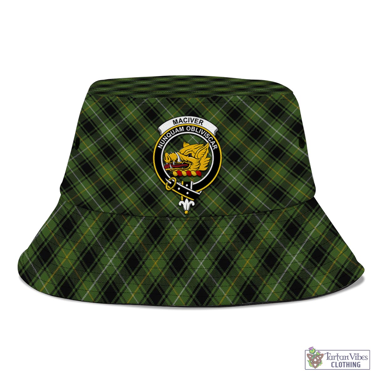 Tartan Vibes Clothing MacIver Hunting Tartan Bucket Hat with Family Crest