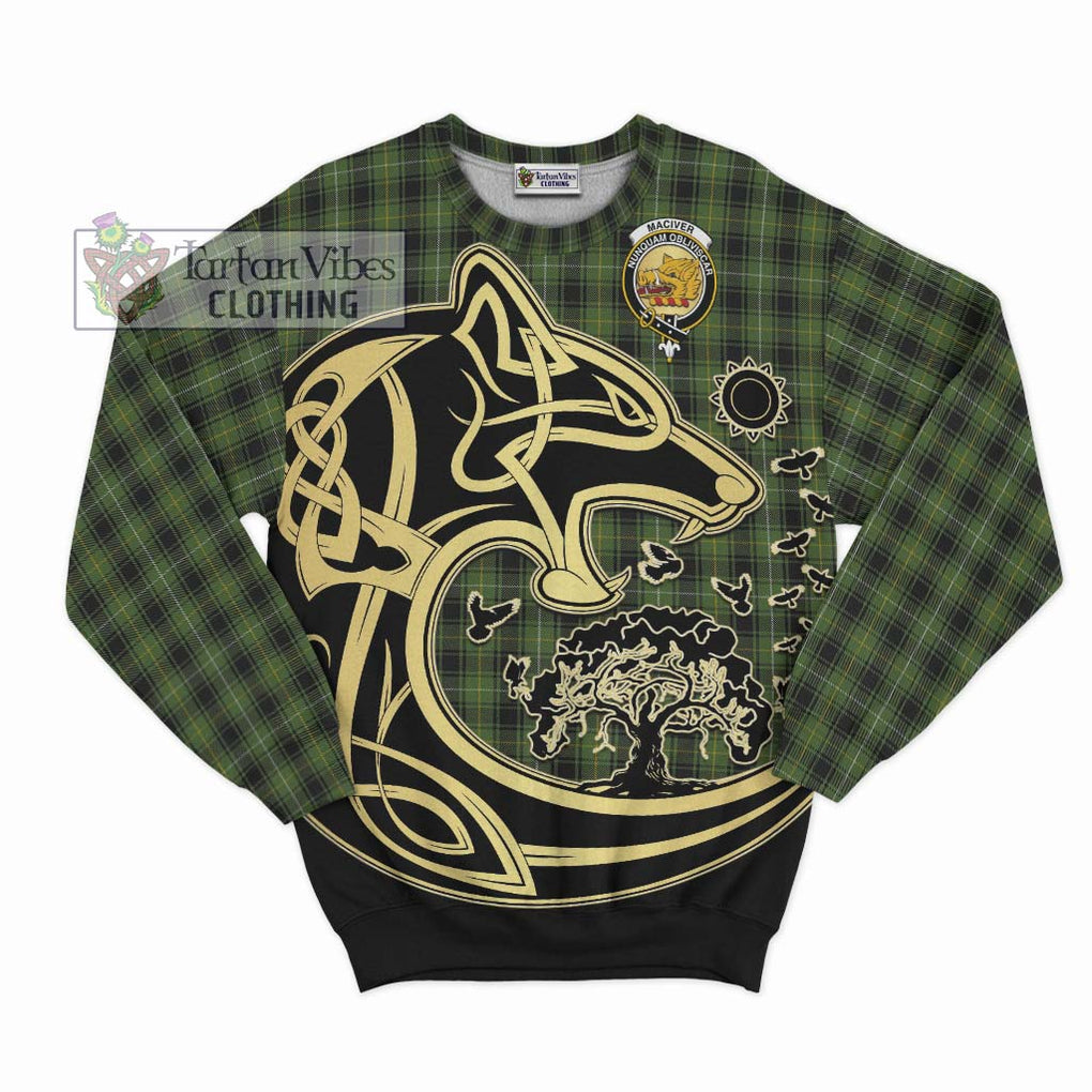 MacIver Hunting Tartan Sweatshirt with Family Crest Celtic Wolf Style - Tartan Vibes Clothing