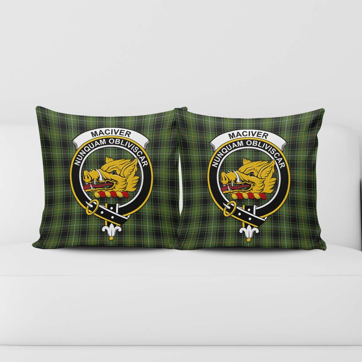 MacIver Hunting Tartan Pillow Cover with Family Crest - Tartanvibesclothing